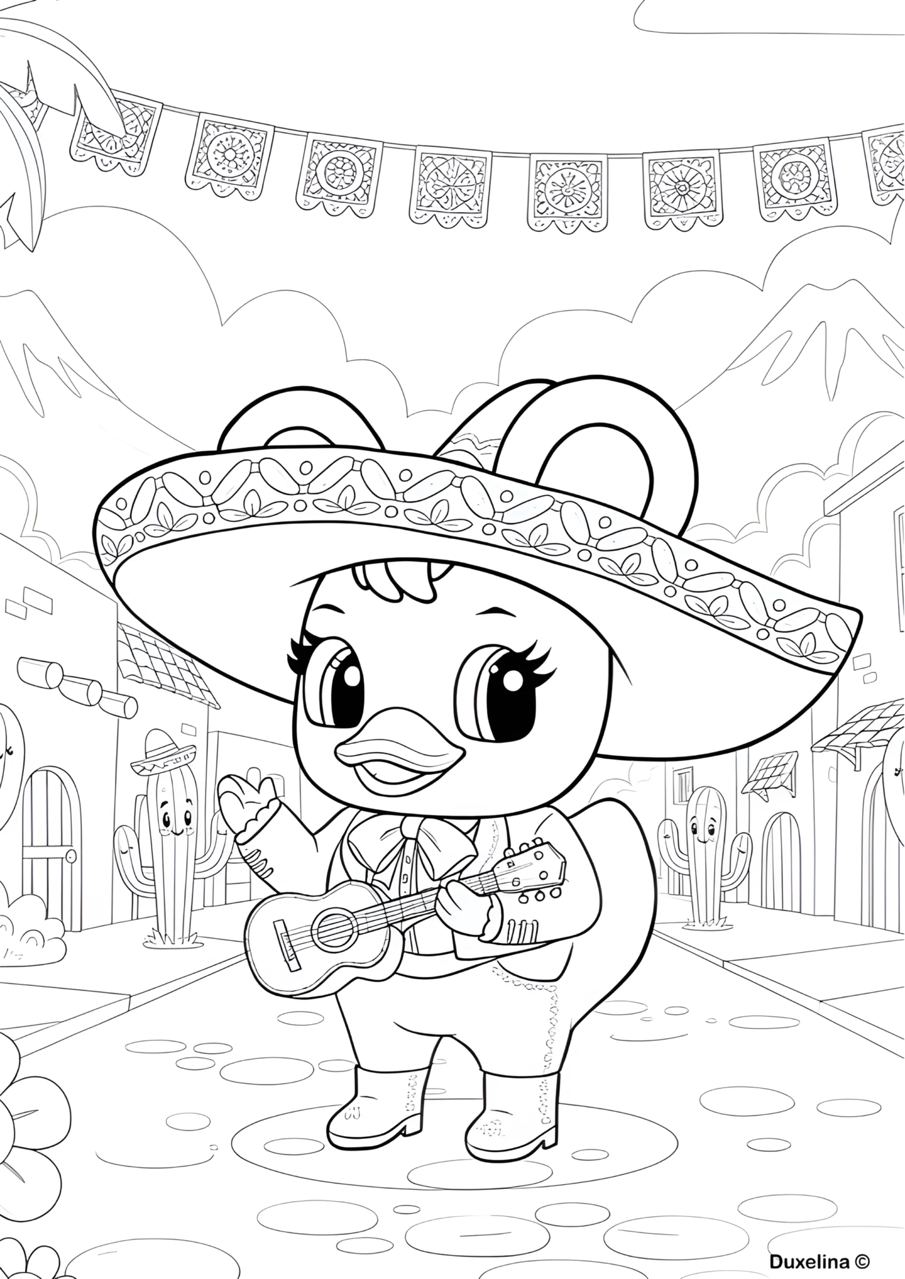 Dibujo para colorear de mariachi mexicano para niños en PDF