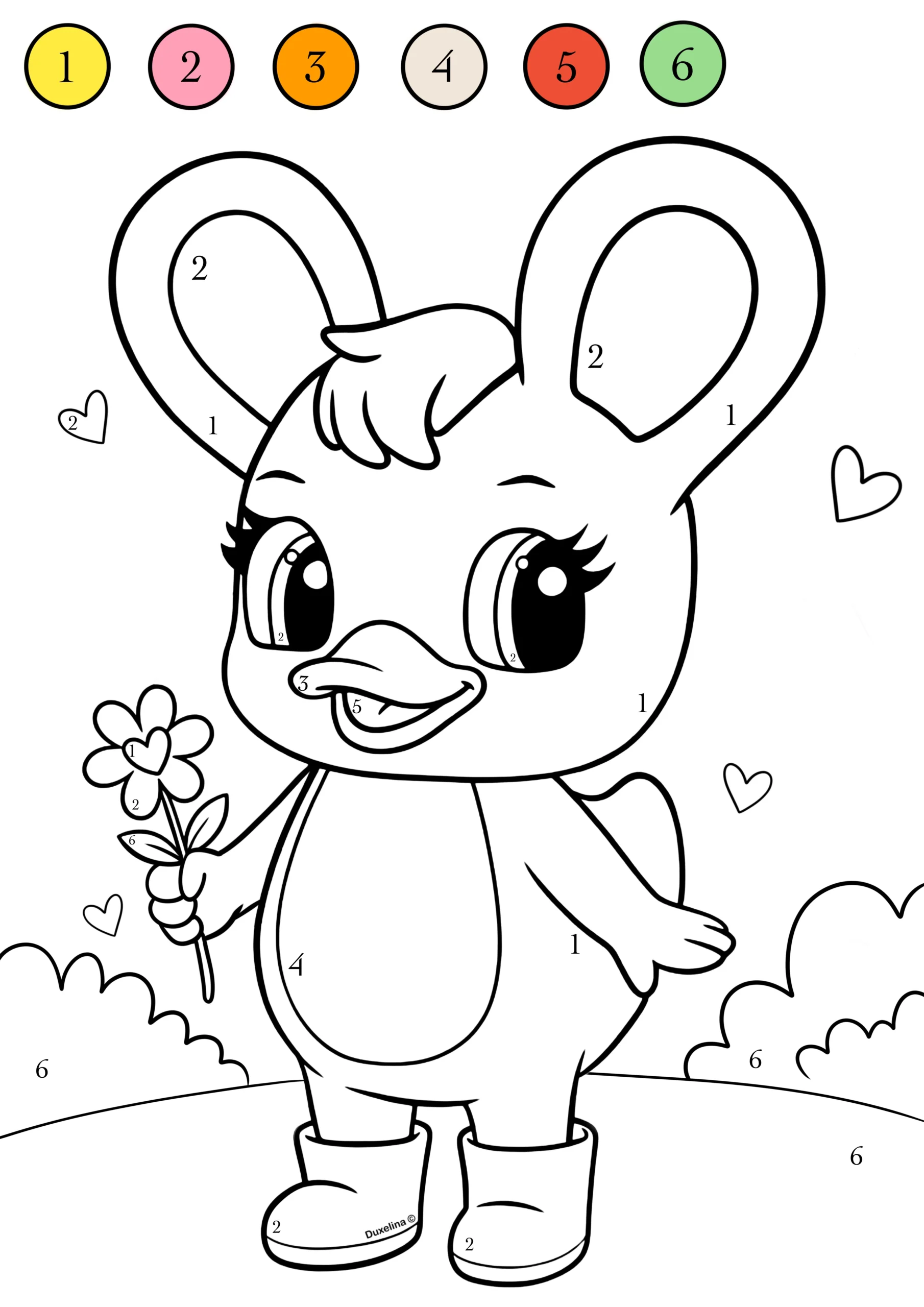 Duxelina dibujo para colorear por números con flor