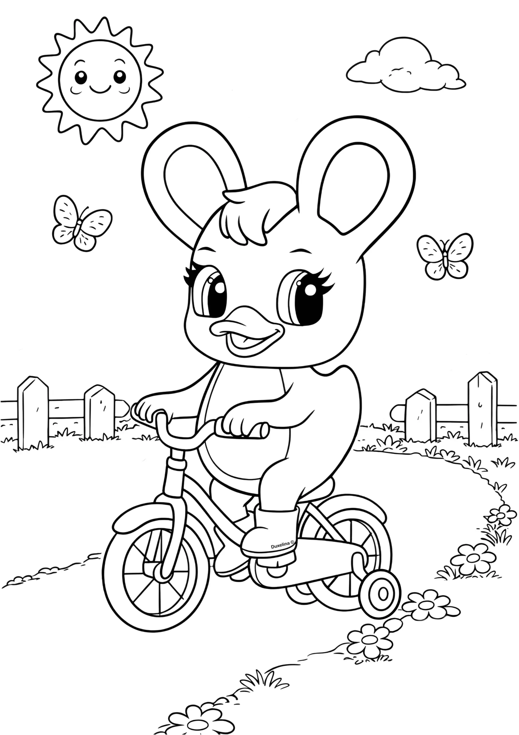 Duxelina montando bicicleta dibujo para colorear