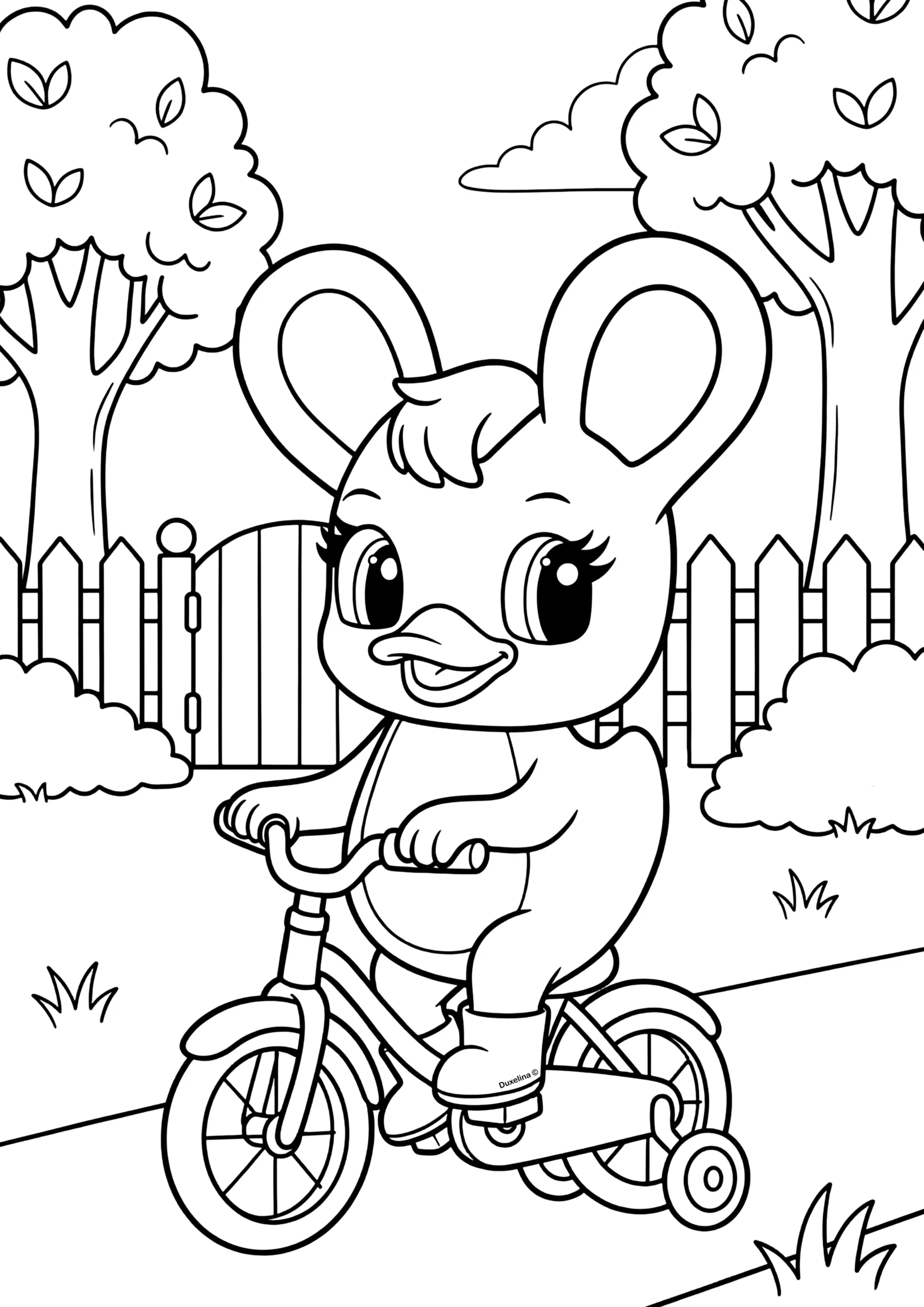 Duxelina en bicicleta dibujo para colorear