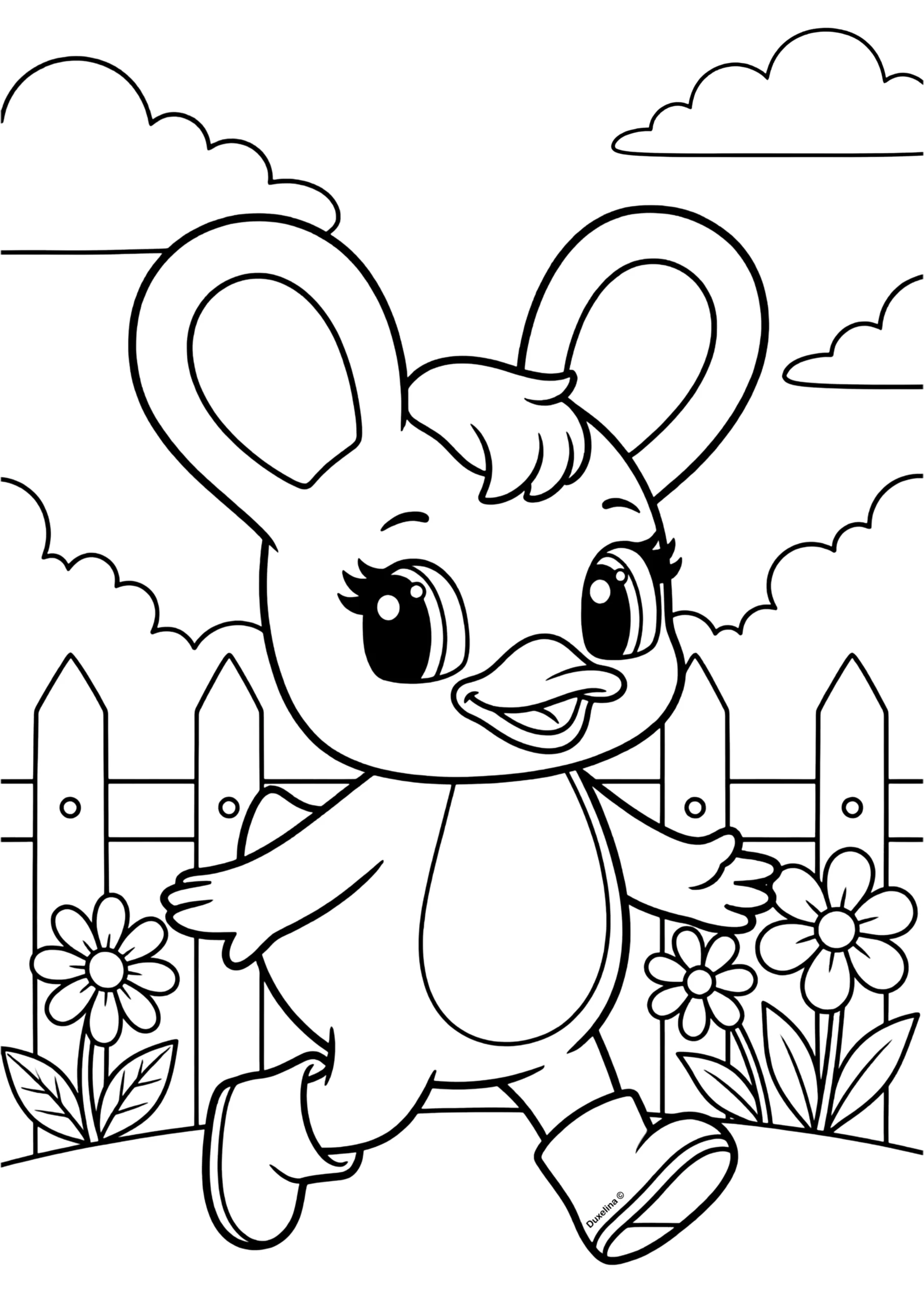 Duxelina en el Jardín – Dibujo Infantil para Colorear